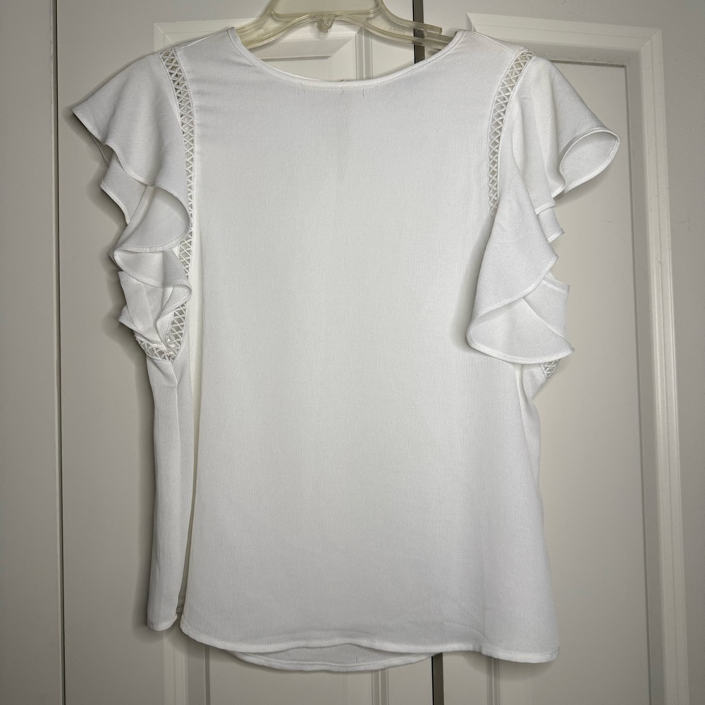 Haute Monde White Ruffle Sleeve Blouse